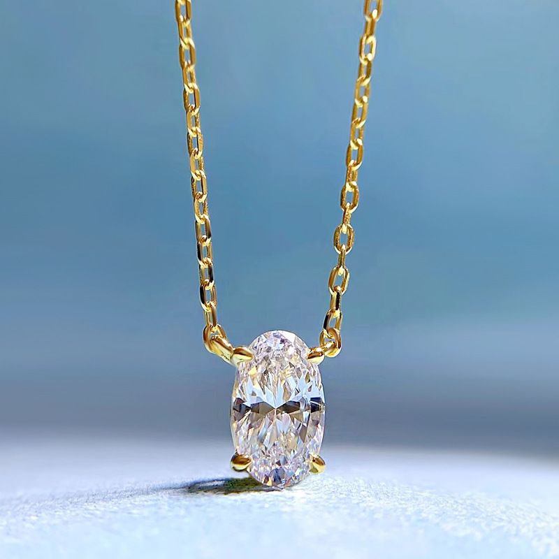 Elegant Glam Oval Sterling Silber Inlay Diamant Mit Hohem Kohlenstoffgehalt Halskette Mit Anhänger
