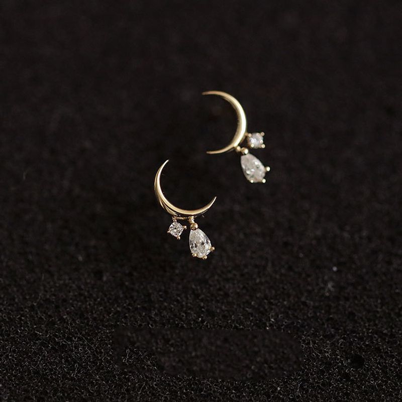 1 Pair Simple Style Moon Inlay Sterling Silver Gem Drop Earrings