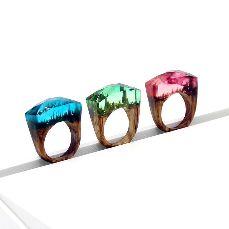 Casual Geometric Wood Resin Wholesale Rings