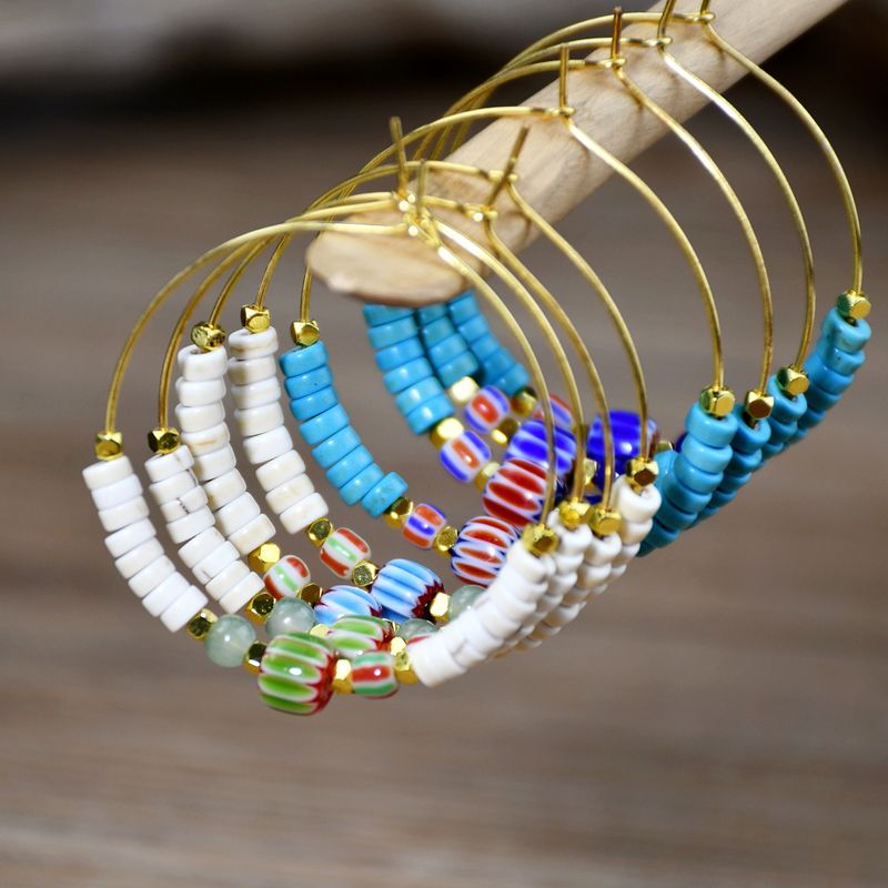 1 Pair Casual Vacation Color Block Beaded Plating Three-dimensional Artificial Gemstones Alloy Hoop Earrings