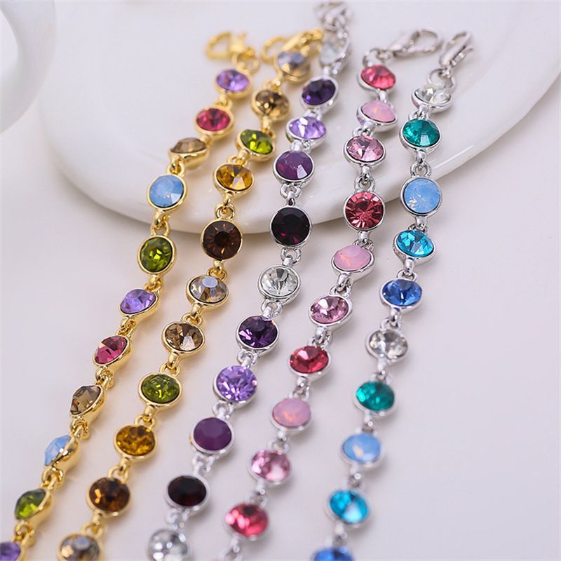 Simple Style Round White Gold Plated Rhinestones Glass Alloy Wholesale Bracelets