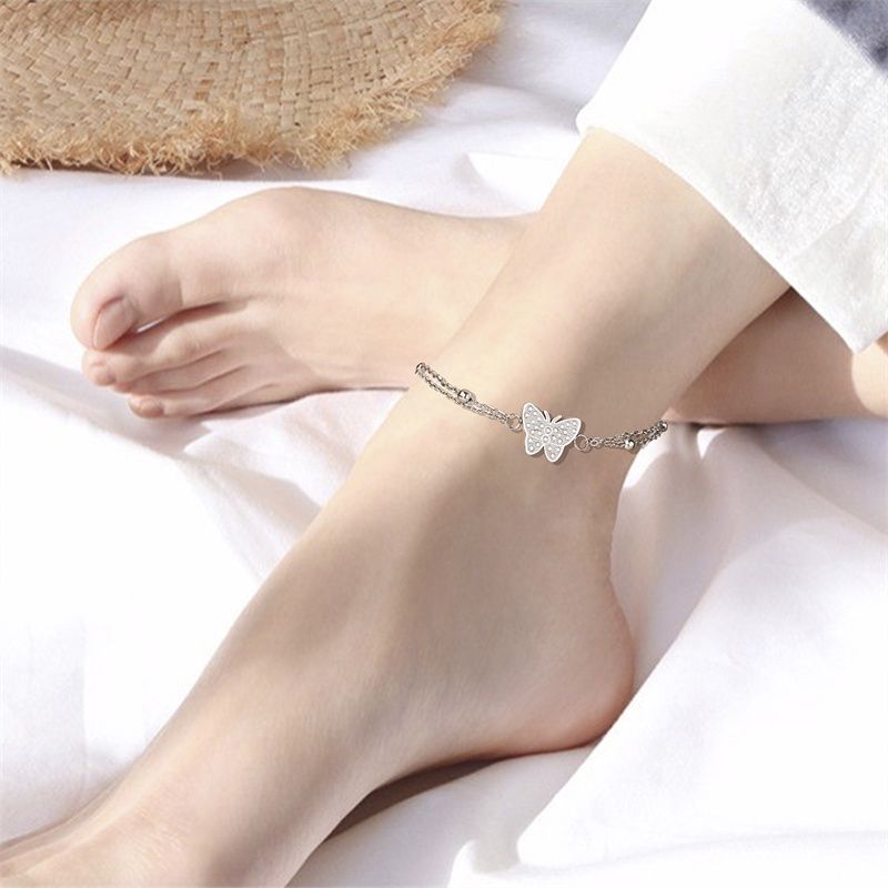 Simple Style Classic Style Butterfly Stainless Steel Inlay Zircon Women's Anklet