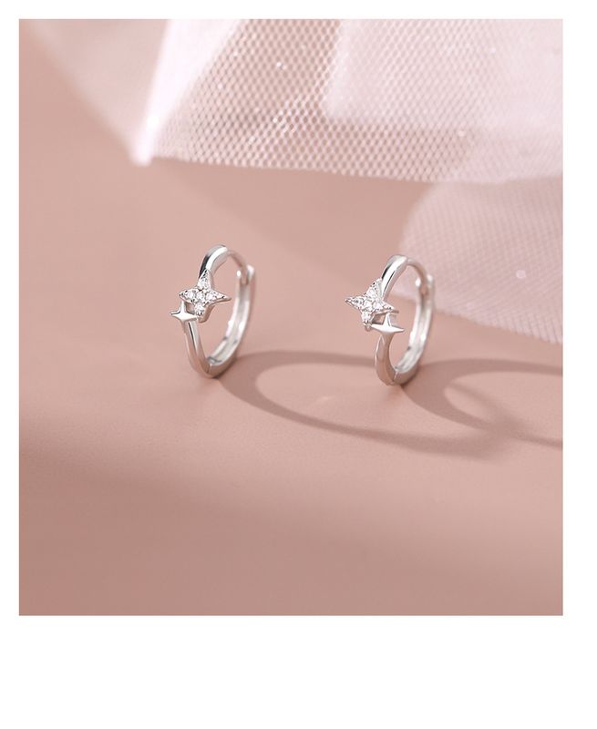 1 Paire Style Simple Couleur Unie Incruster Argent Sterling Zircon Des Boucles D'oreilles