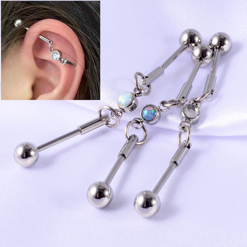 1 Piece Simple Style Shiny Solid Color Inlay Stainless Steel Artificial Rhinestones Silver Plated Ear Studs