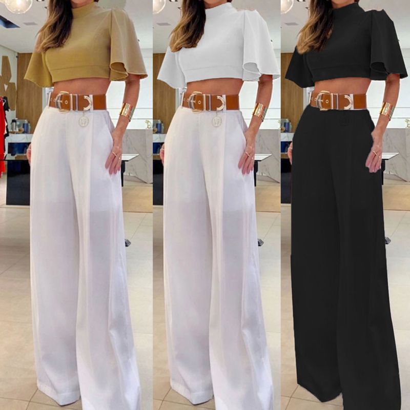 Women's Casual Classic Style Solid Color Polyester Backless Pants Sets