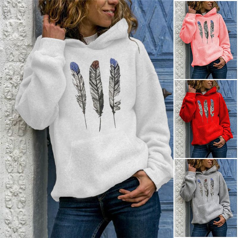 Women's Hoodie Long Sleeve Hoodies & Sweatshirts Printing Casual Feather