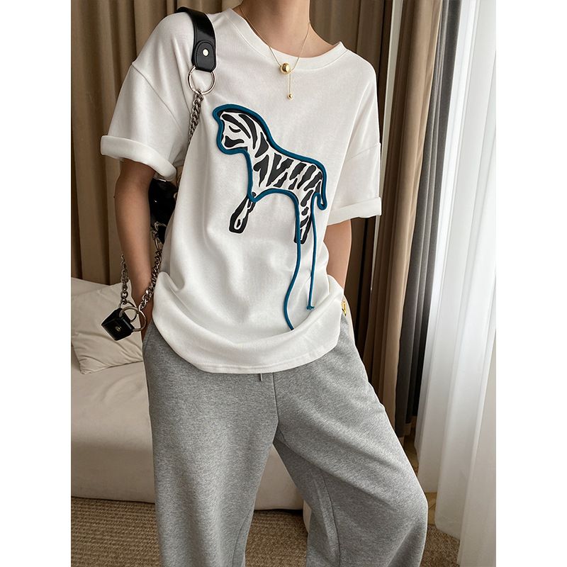 Sinan Comfortable Fashionable Three-dimensional Zebra Good Texture Loose Niche Design Large T-shirt Short Sleeve Sn3199