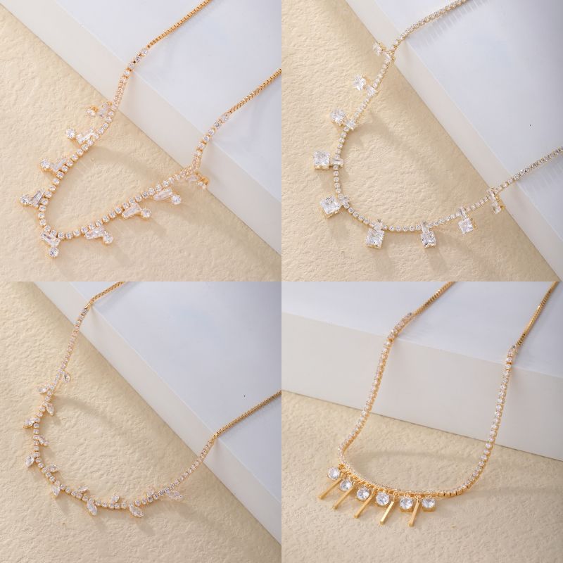 Wholesale Simple Style Square Tassel Copper Plating Chain Inlay K Gold Plated Rhodium Plated Zircon Pendant Necklace