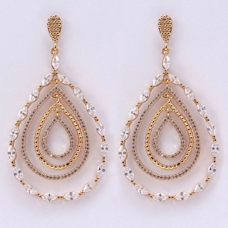 1 Pair Simple Style Water Droplets Plating Inlay Copper Zircon Gold Plated Drop Earrings