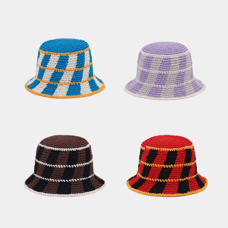 Women's Elegant Basic Color Block Handmade Big Eaves Bucket Hat