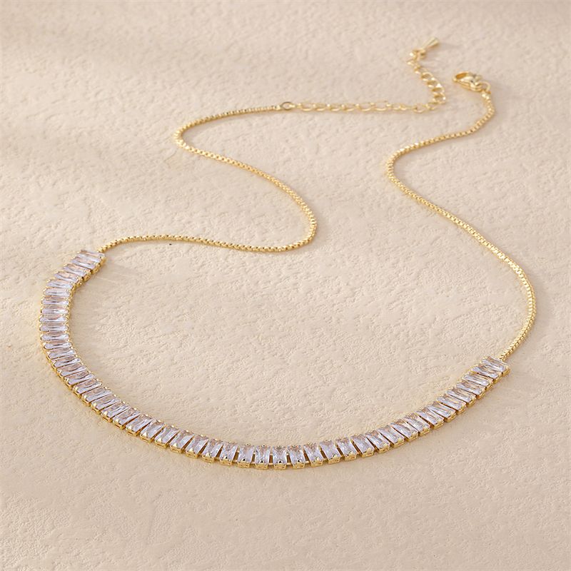 Wholesale Elegant Simple Style Geometric Copper Plating Inlay K Gold Plated Rhodium Plated Zircon Necklace