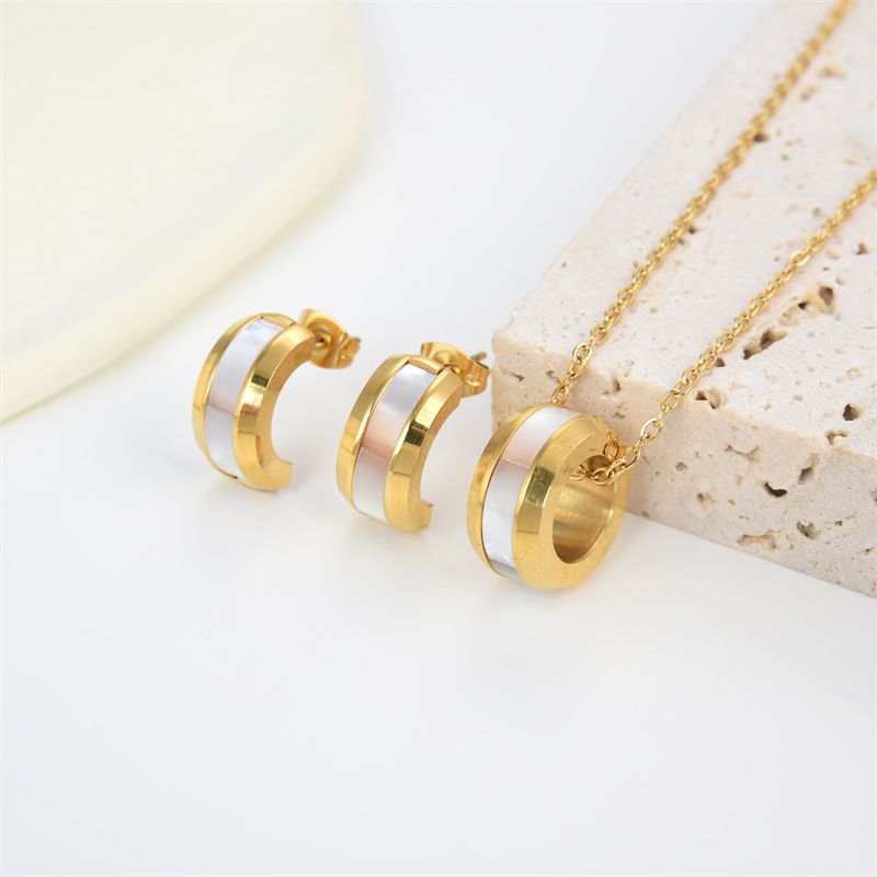Wholesale French Style C Shape Titanium Steel Plating Earrings Necklace