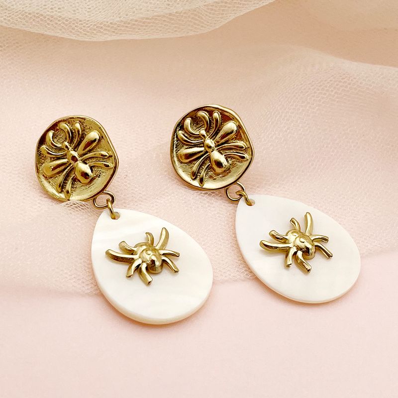 1 Pair Nordic Style Classical Spider Plating 304 Stainless Steel Shell 14K Gold Plated Drop Earrings