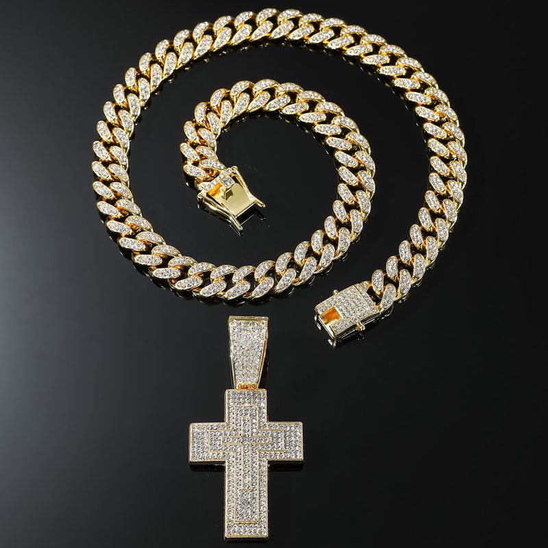 Hip-hop Cross Alloy Inlay Rhinestones Men's Pendant Necklace