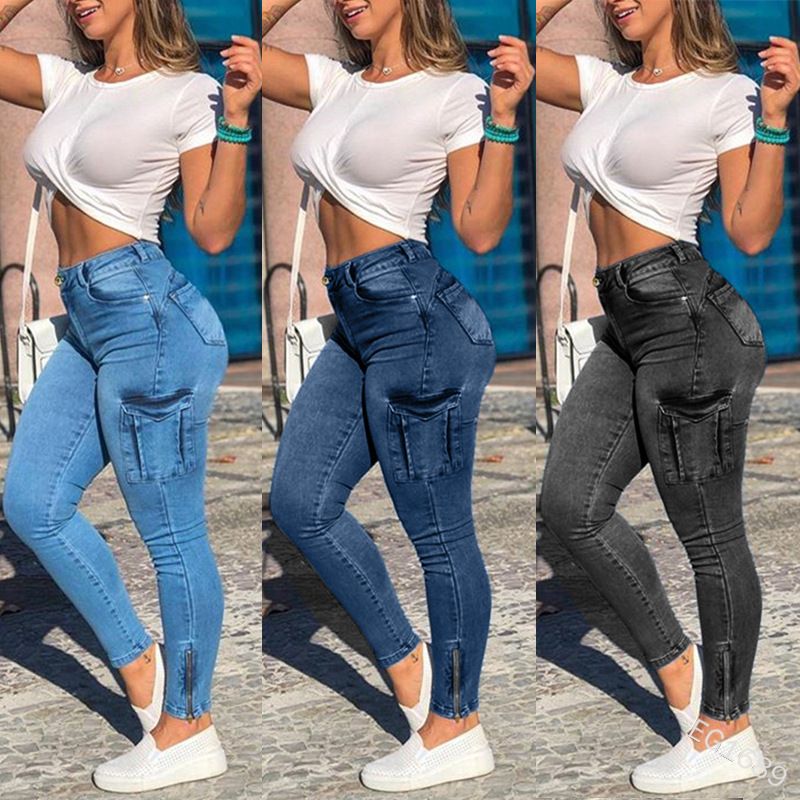 Femmes Du Quotidien Rue Style Simple Couleur Unie Toute La Longueur Impression Lavé Jeans
