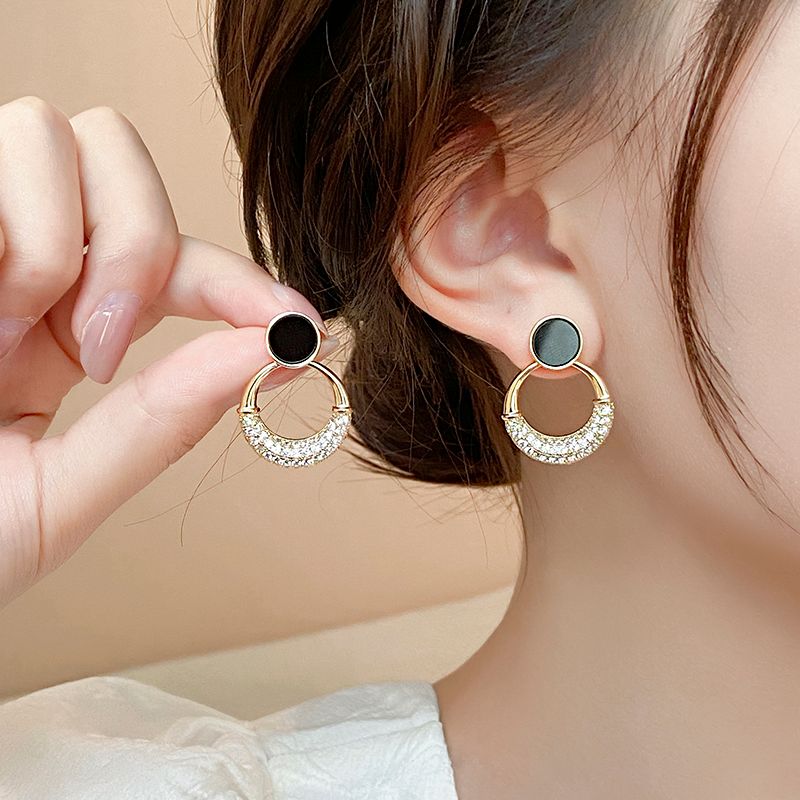 1 Pair Simple Style Circle Inlay Alloy Zircon Drop Earrings