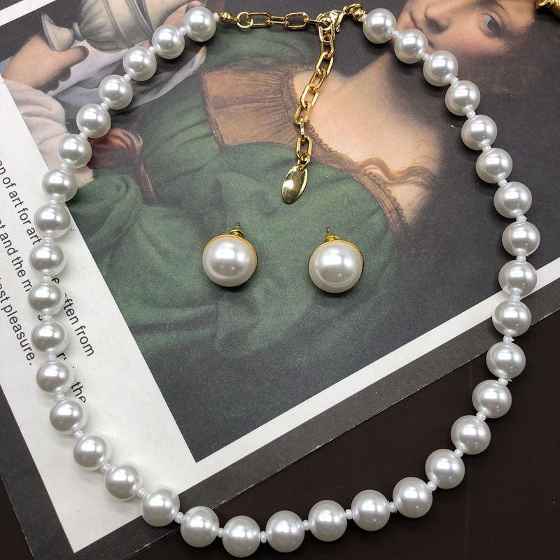 Wholesale Jewelry Retro Solid Color Imitation Pearl Alloy Plating Earrings Necklace