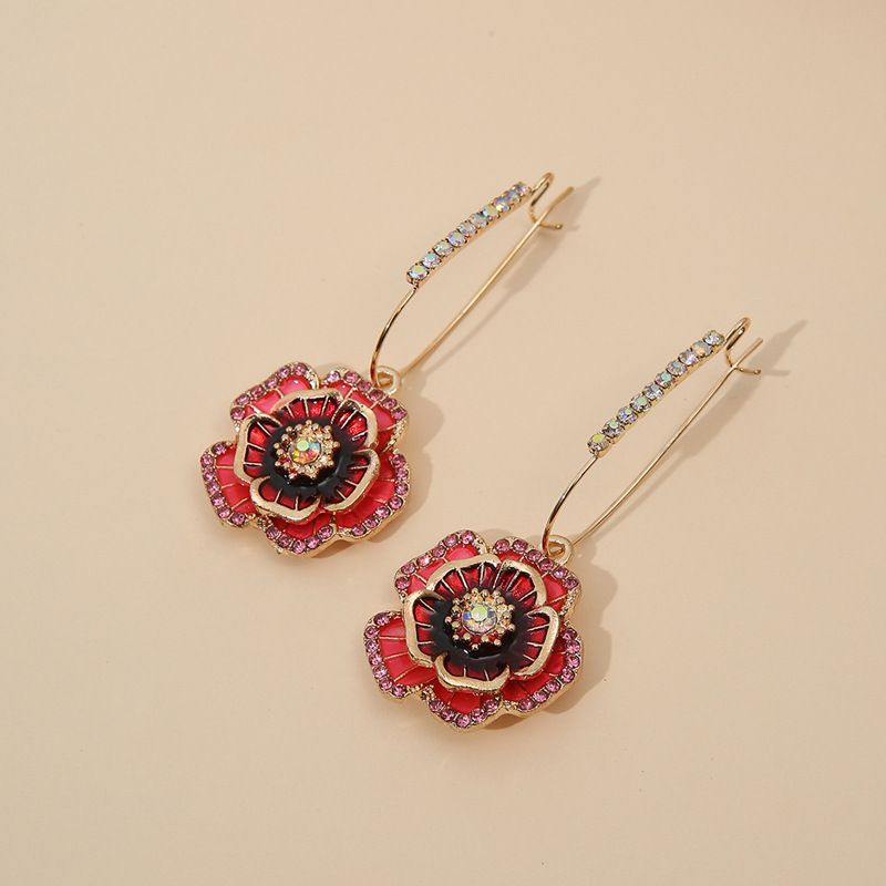 1 Pair Sweet Flower Plating Inlay Alloy Artificial Gemstones Drop Earrings