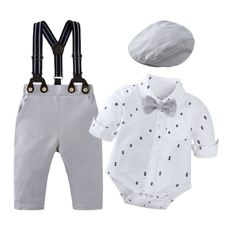British Style Solid Color Woven Cotton Boys Clothing Sets