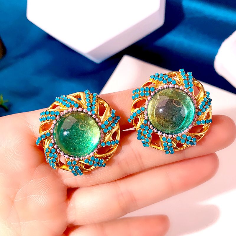 1 Pair Ethnic Style Flower Inlay Alloy Glass Ear Studs