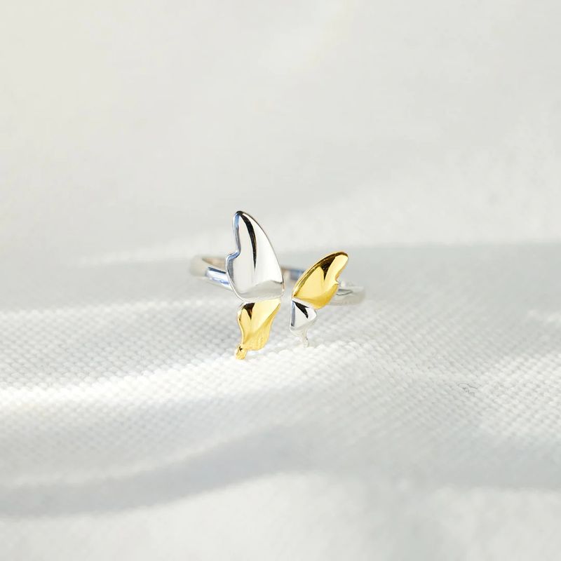 Elegante Básico Estilo Simple Mariposa Plata Esterlina Enchapado Anillos Abiertos