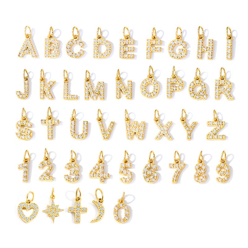 1 Pièce Acier Inoxydable Zircon Plaqué Or 14K Lettre Brillant Pendentif