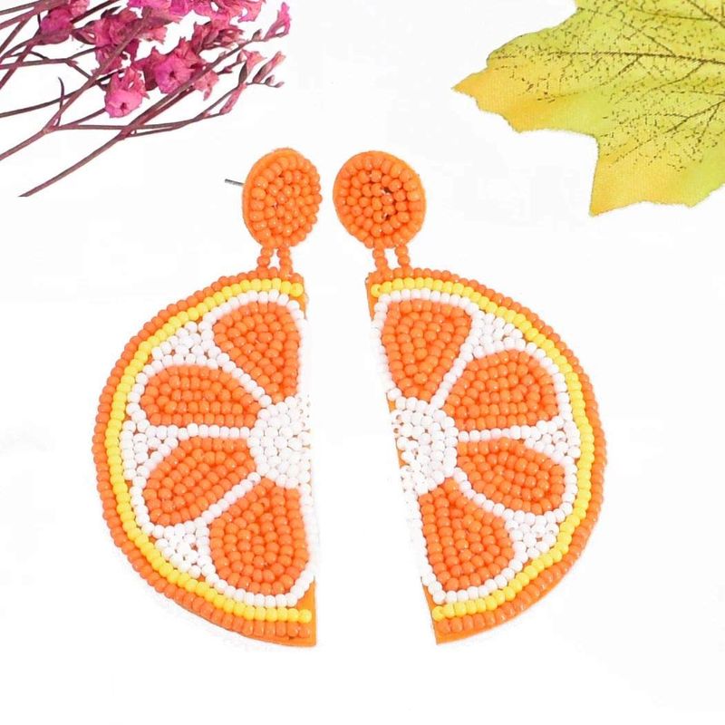 1 Paire Mignon Vacances Orange Fruit Alliage Perle De Rocaille Boucles D'oreilles