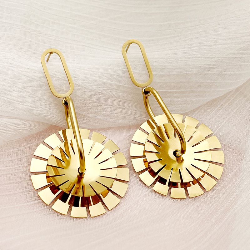 1 Pair Casual Gear Plating 304 Stainless Steel 14K Gold Plated Earrings