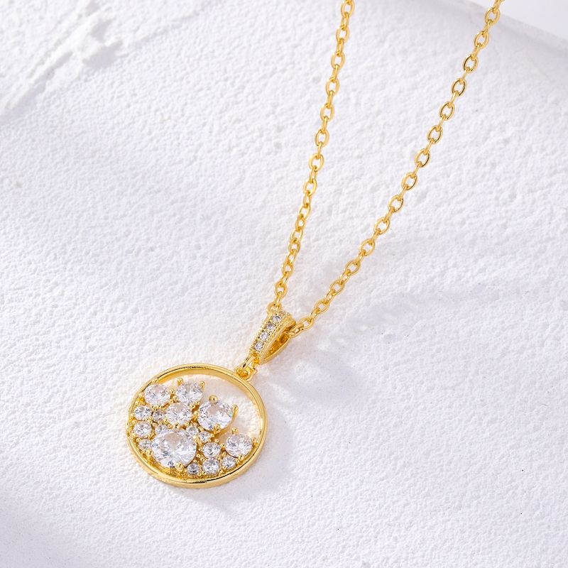 Wholesale Simple Style Round Flower Copper Plating Inlay K Gold Plated Zircon Necklace Pendant