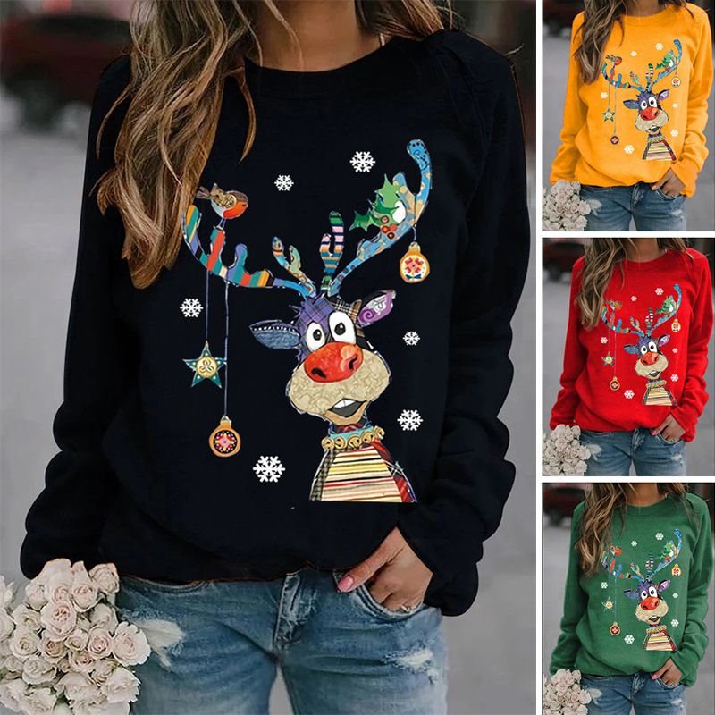 Women's Hoodie Long Sleeve Hoodies & Sweatshirts Printing Casual Snowflake Deer