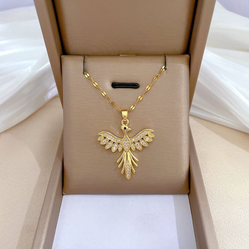 Großhandel Elegant Phönix Titan Stahl Kupfer Inlay Künstliche Edelsteine Halskette Mit Anhänger