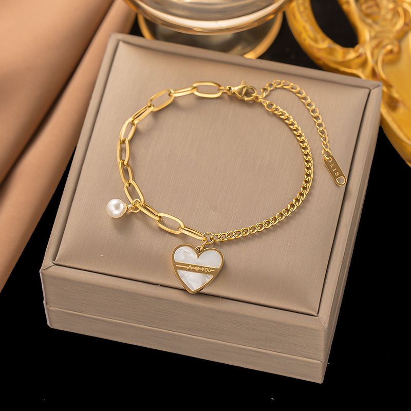 Simple Style Heart Shape 304 Stainless Steel 18K Gold Plated Acrylic Bracelets In Bulk