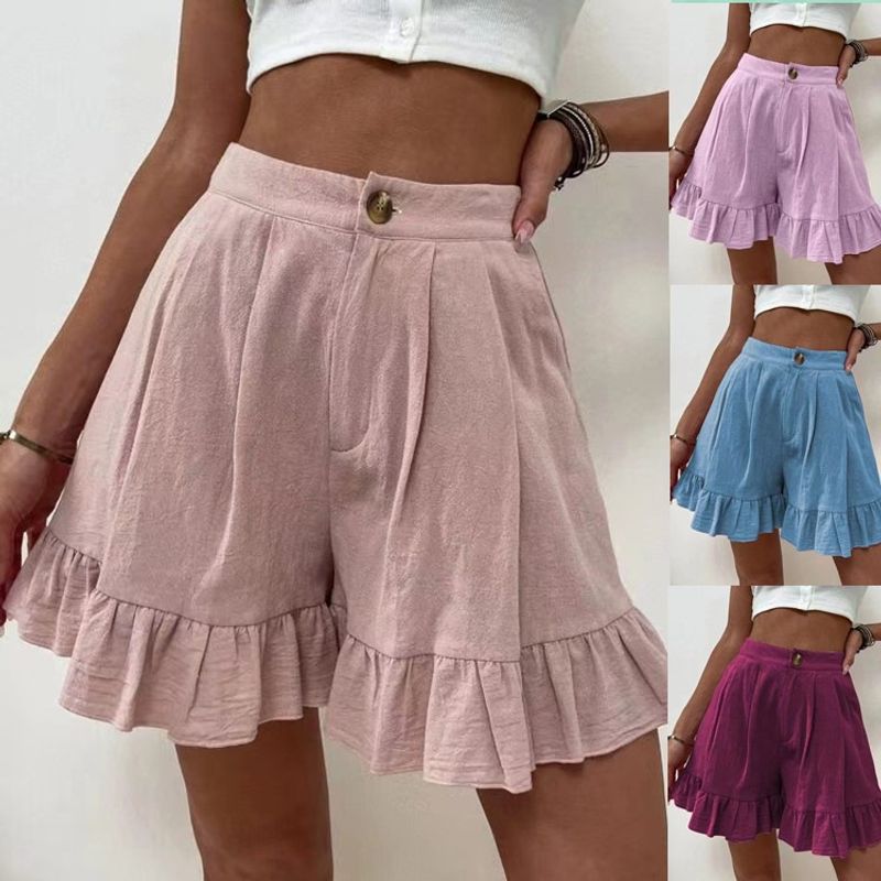 Women's Daily Simple Style Solid Color Shorts Ruffles Shorts
