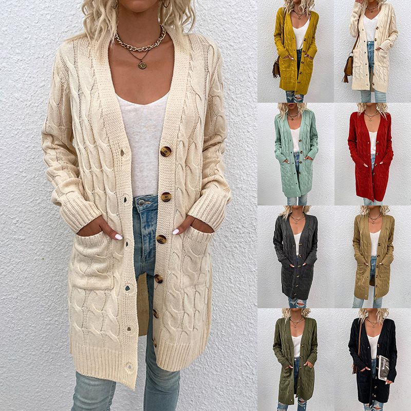 Femmes Cardigan Manche Longue Pulls & Cardigans Poche Style Simple Couleur Unie