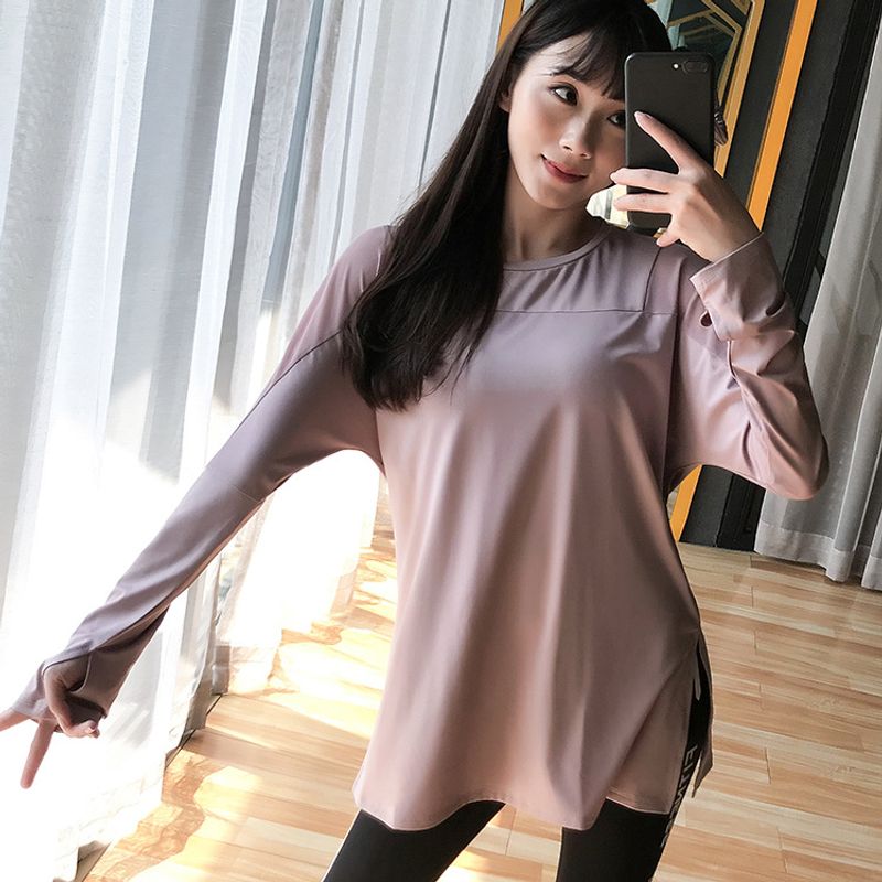 Sports Solid Color Polyester Round Neck Active Tops T-shirt