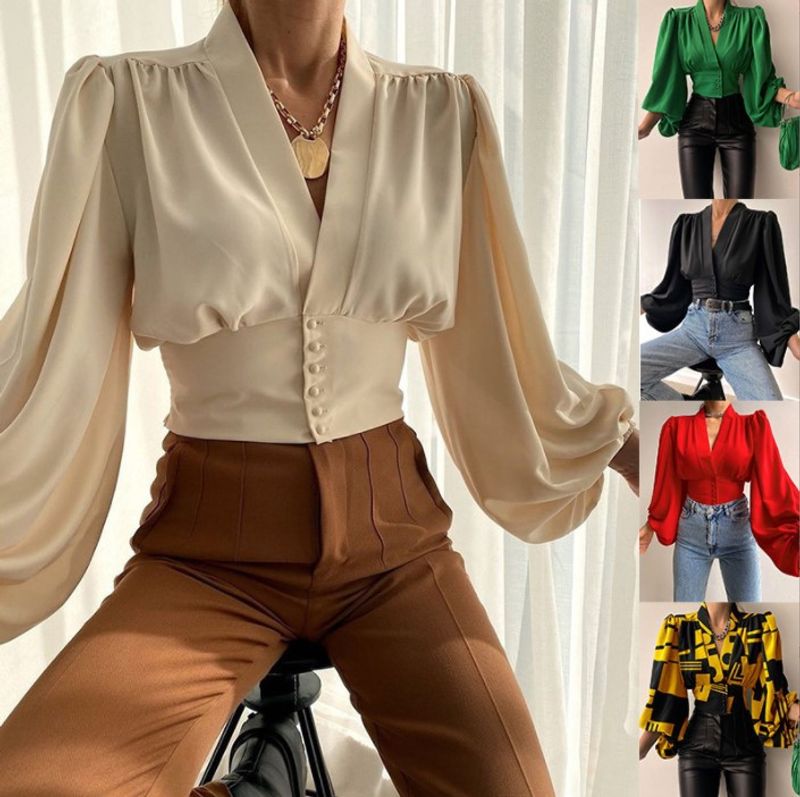 Women's Blouse Long Sleeve Blouses Elegant Printing Solid Color