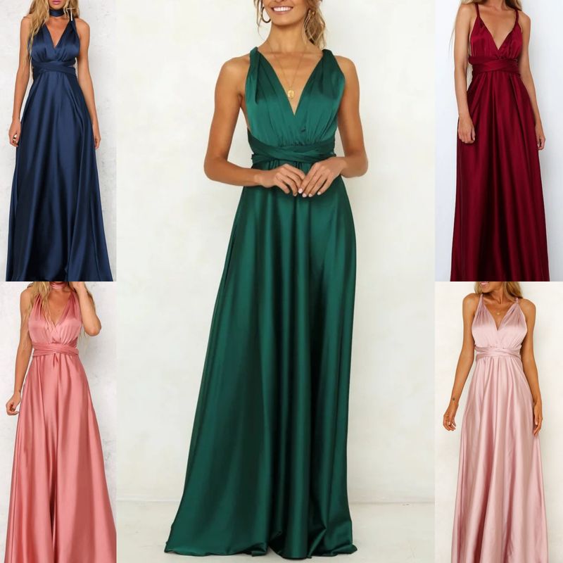 Women's Party Dress Elegant Sexy V Neck Sleeveless Solid Color Maxi Long Dress Banquet