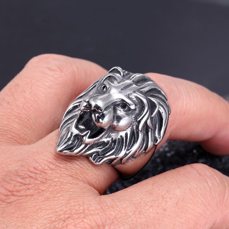 Retro Lion Titanium Steel Polishing None None Men'S Rings