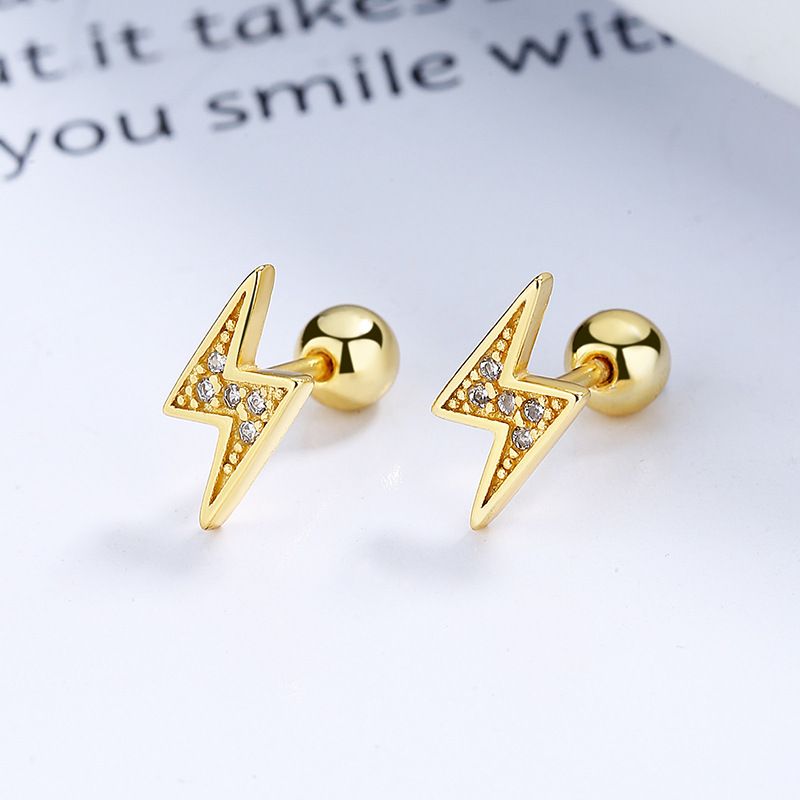 1 Pair Simple Style Lightning Plating Inlay Sterling Silver Artificial Gemstones Ear Studs