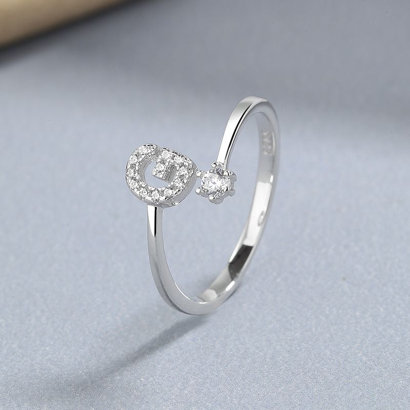 Lady Letter Sterling Silver Plating Inlay Zircon Open Rings
