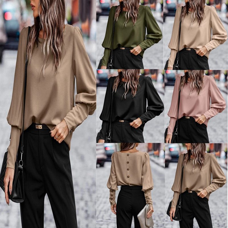 Women's Blouse Long Sleeve Blouses Button Casual Elegant Solid Color