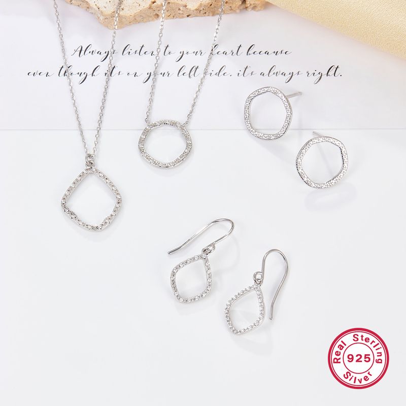 Wholesale Jewelry Casual Elegant Round Rhombus Sterling Silver Zircon White Gold Plated Inlay Earrings Necklace