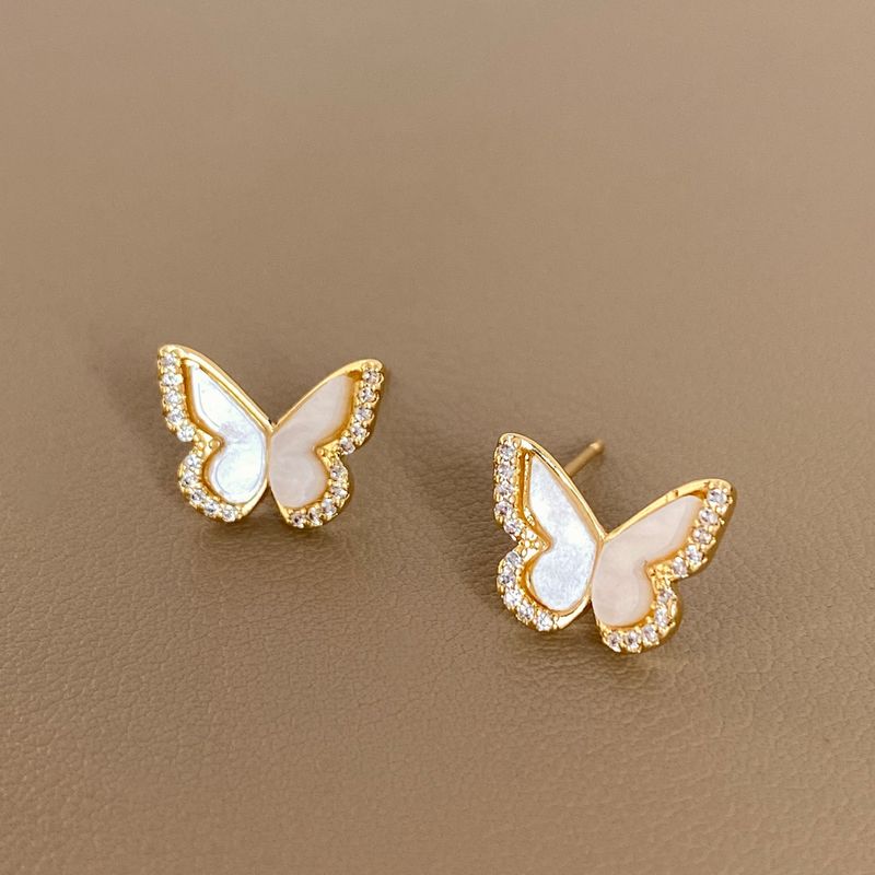 1 Paar Pendeln Schmetterling Überzug Inlay Kupfer Künstliche Edelsteine Vergoldet Ohrstecker