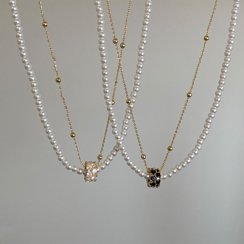 Klassischer Stil Geometrisch Kupfer Zirkon Doppellagige Halsketten In Masse