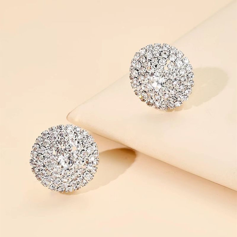 1 Paire Élégant Rond Placage Incruster Métal Strass Boucles D'oreilles