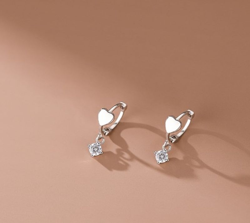 1 Pair Simple Style Heart Shape Inlay Sterling Silver Zircon Drop Earrings