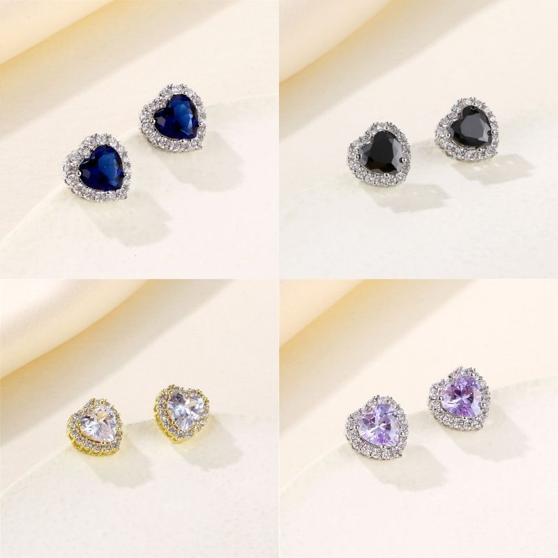 1 Pair Simple Style Heart Shape Plating Inlay Copper Zircon Rhodium Plated Ear Studs