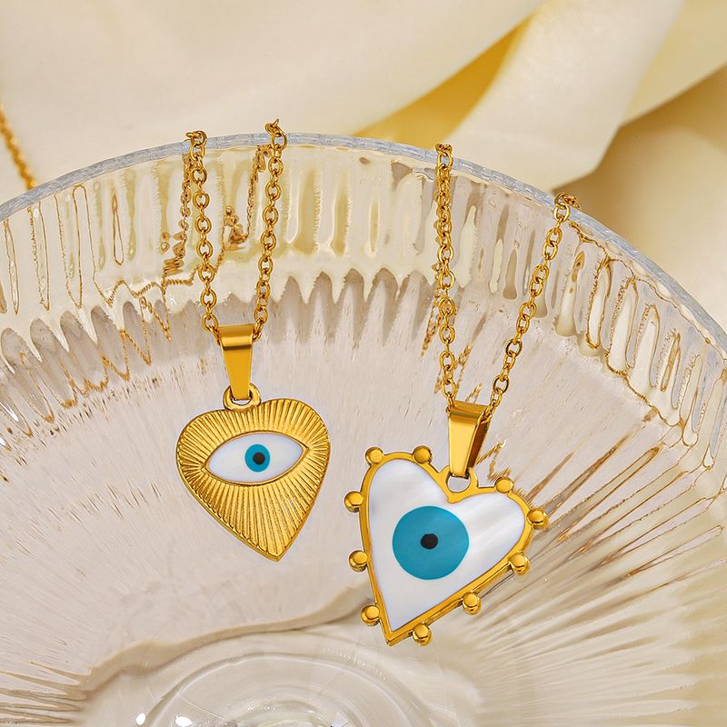 304 Stainless Steel 18K Gold Plated Streetwear Enamel Plating Devil'S Eye Heart Shape Resin Necklace