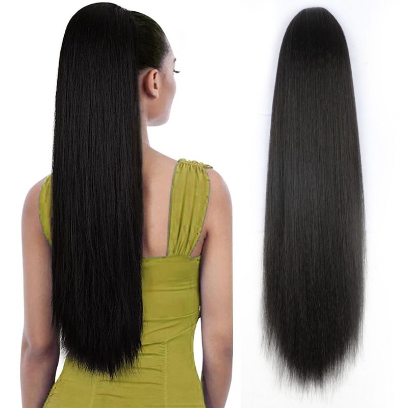Women's Cute Sweet African Style Casual Party Cosplay Chemical Fiber High Temperature Wire Long Straight Hair Ponytail Wigs