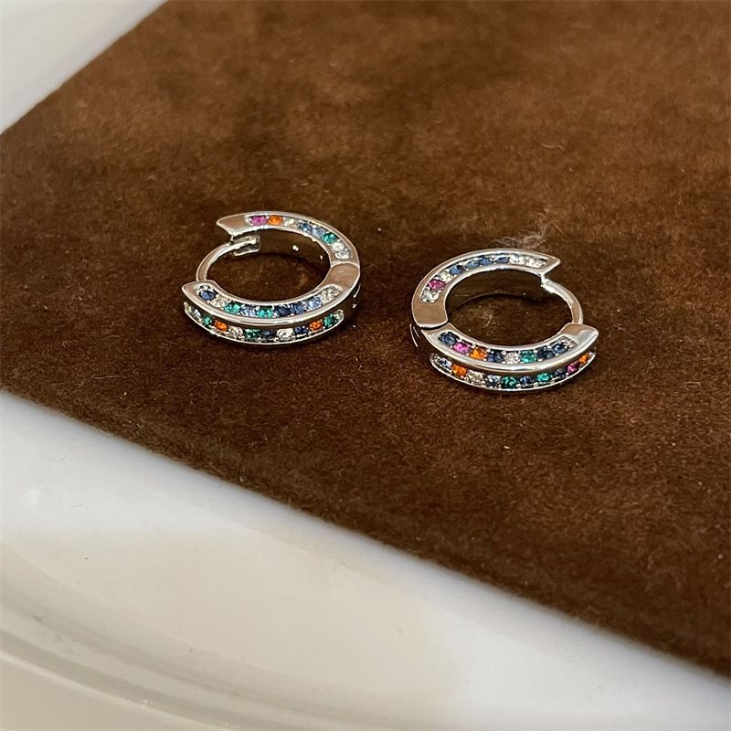 1 Pair Korean Style Circle Plating Inlay Copper Zircon Silver Plated Hoop Earrings